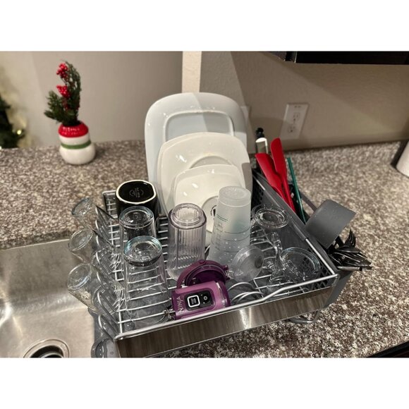 New Large Capacity Rust-Resistant Dish Rack with Angled Drain Board, Light Grey - Picture 8 of 11